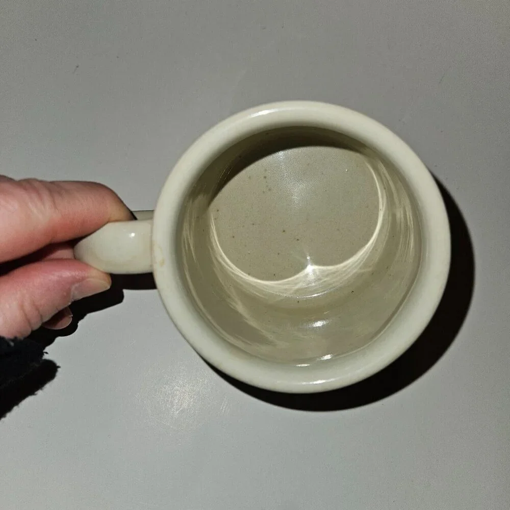 Covered Wagon Mug Coffee Cup Glass Tan Blue Horse Drawn Oregon Trail